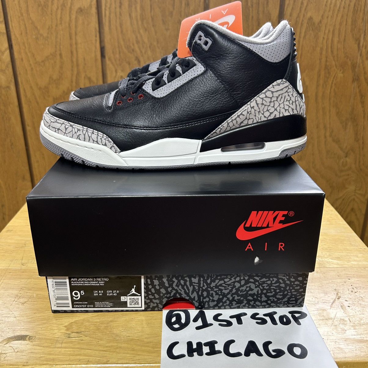 Jordan Brand × Nike Nike Air Jordan 3 Retro Black Cement 2024 Size 9.5 NEW Size US 9.5 / EU 42-43 - 4 Thumbnail