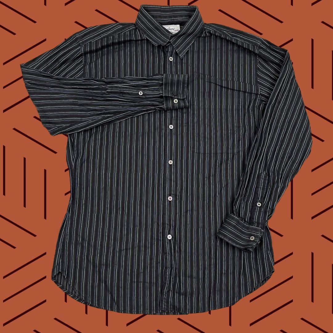 Brioni Brioni For Neiman Marcus Shirt Mens L Multi Black Striped Dress Button Up Italy Size 42R - 1 Thumbnail