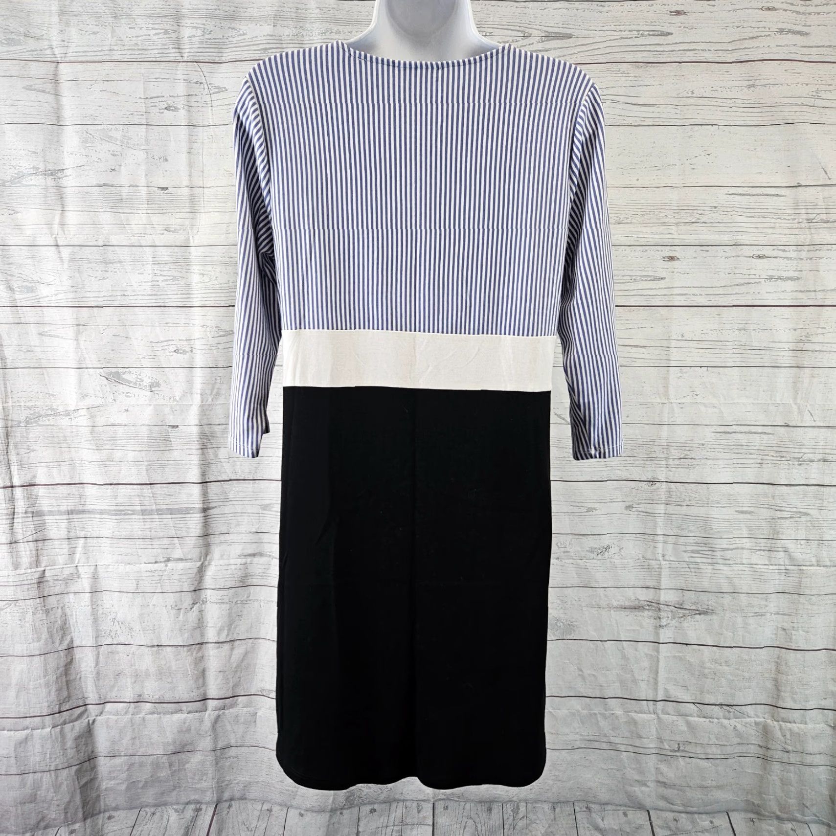 J. Jill J. Jill Womens Dress Stripe 3/4 Sleeve Blue Black Petite Medium Size M / US 6-8 / IT 42-44 - 4 Thumbnail