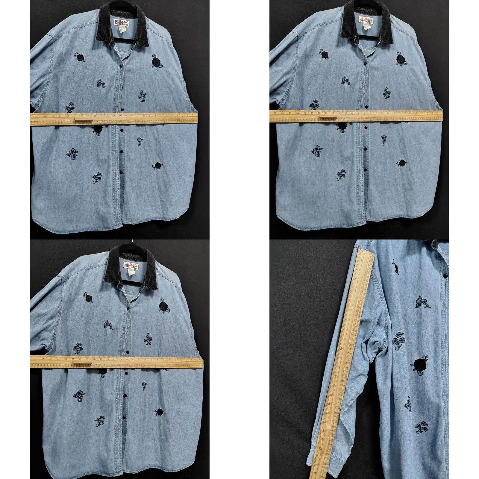 Bill Blass Bill Blass Embroidered Denim Shirt Blue Solid Long Sleeve Women Size 3X Size XXL / US 16-18 / IT 52-54 - 8 Thumbnail