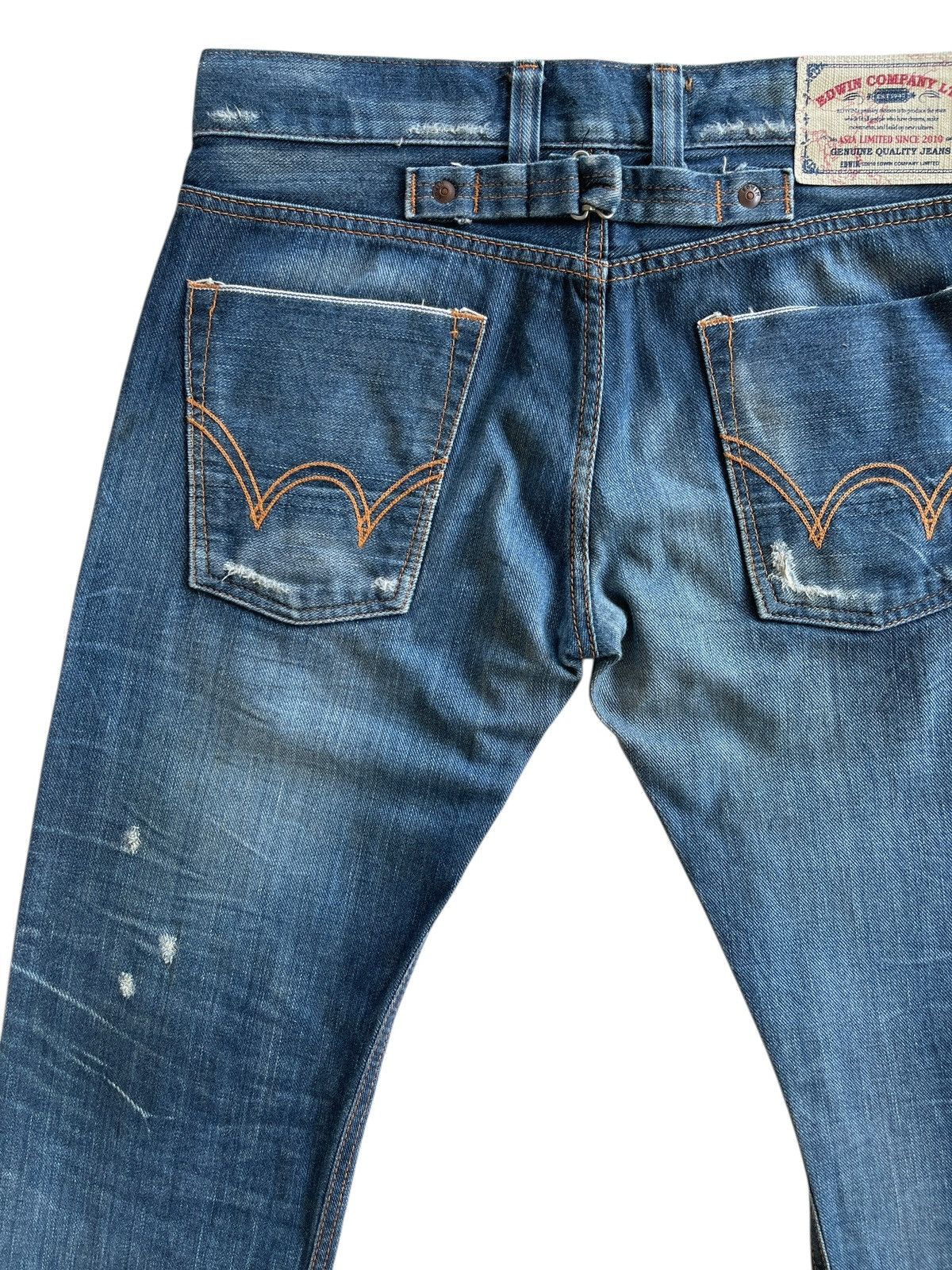 Japanese Brand Edwin Limited Blue Selvedge Buckleback Distressed Denim Size US 31 - 9 Thumbnail