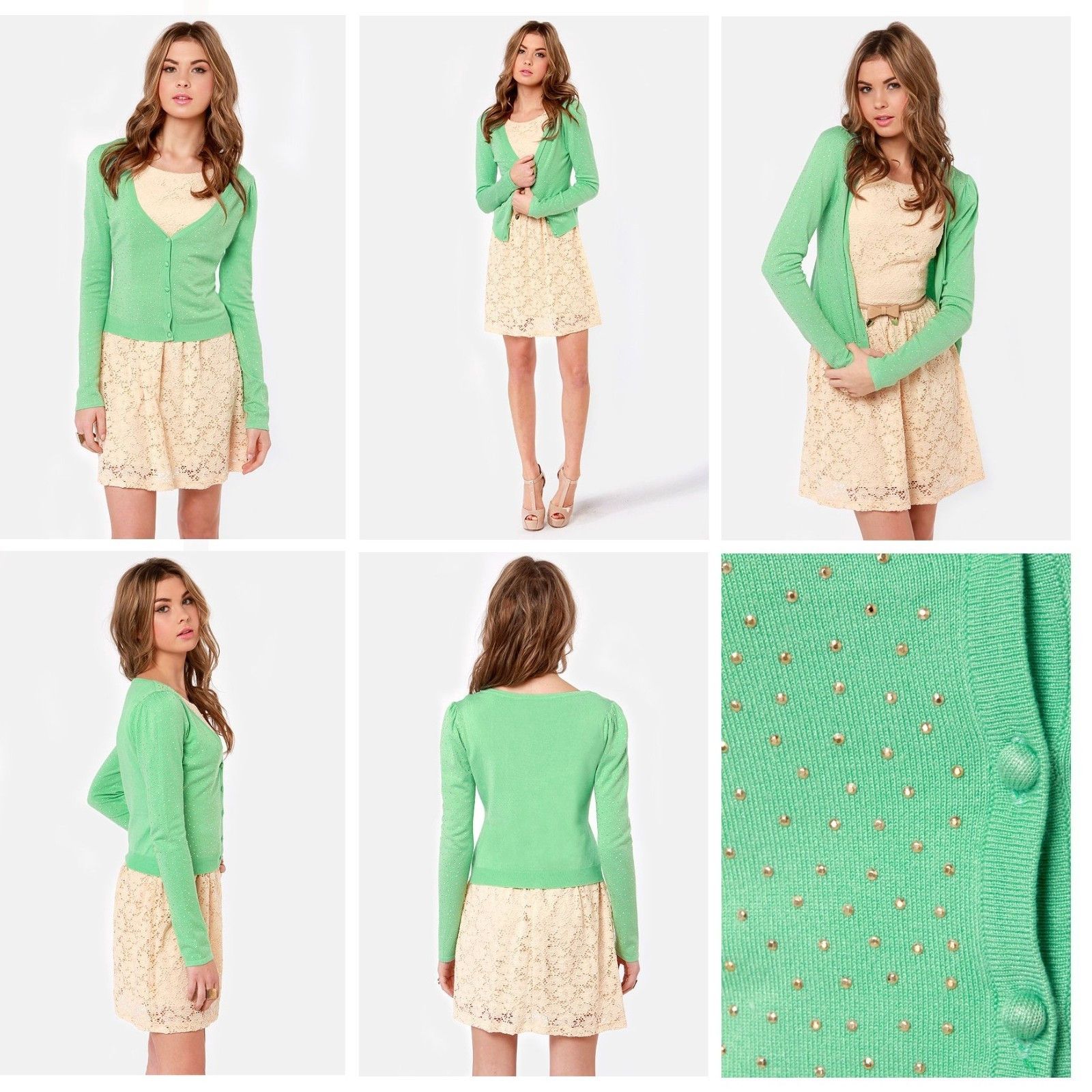 Other Toi et Moi Studded Mint Green V-neck Cardigan in size M/L Size M / US 6-8 / IT 42-44 - 1 Thumbnail