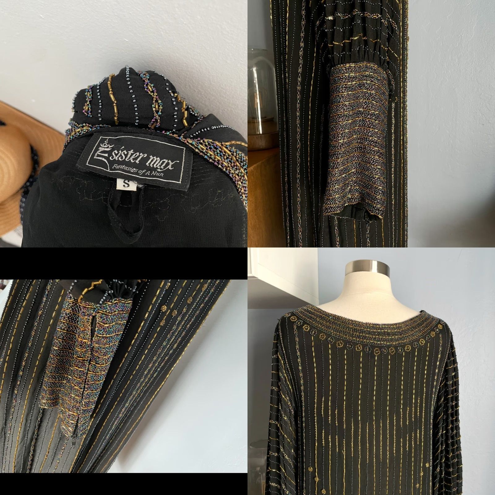 Vintage VINTAGE Sistermax Beaded Striped Silk Shift Dress Midi Deco S Size S / US 4 / IT 40 - 8 Thumbnail