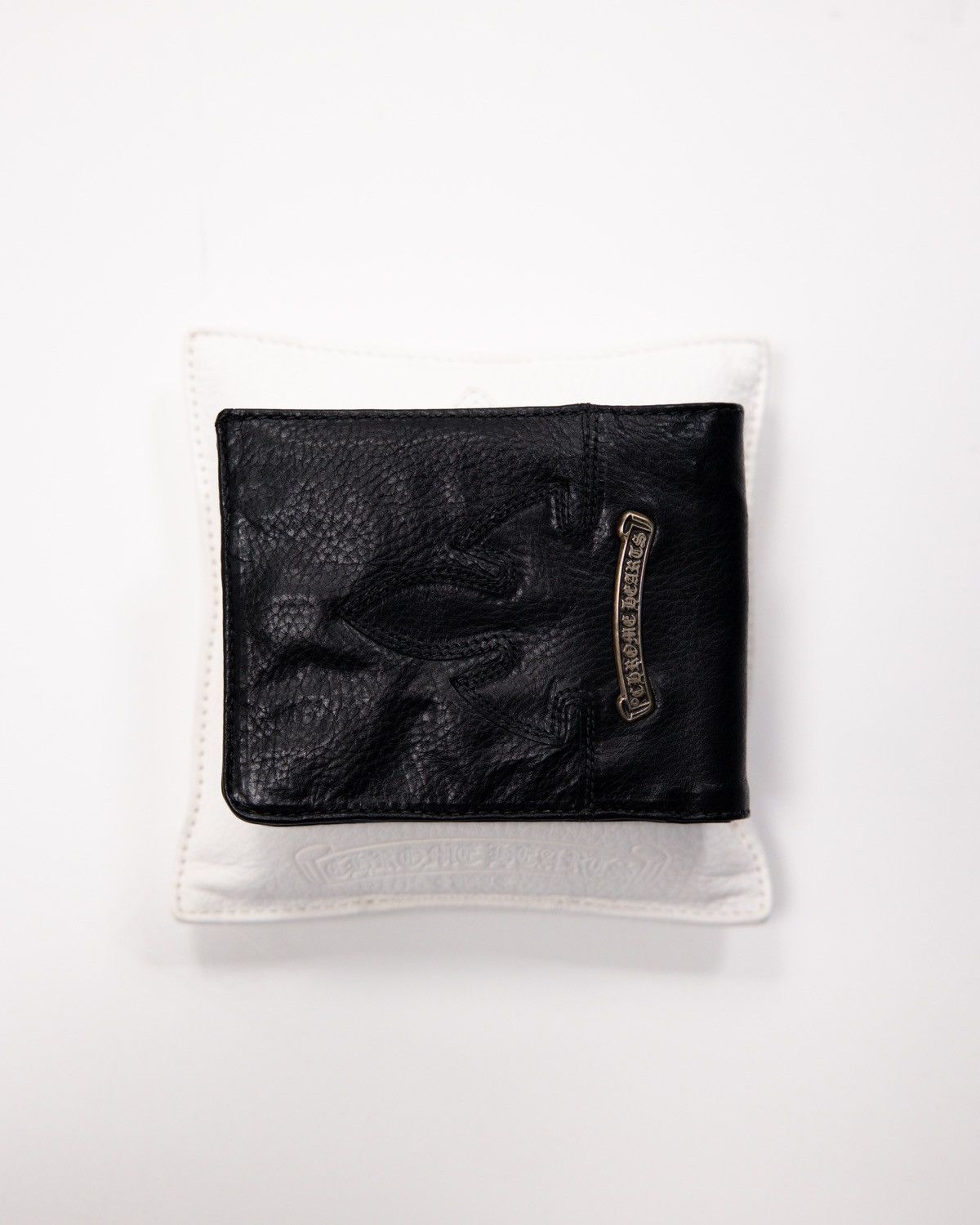 image of Chrome Hearts Fleur Scroll Black Leather Wallet, Men's