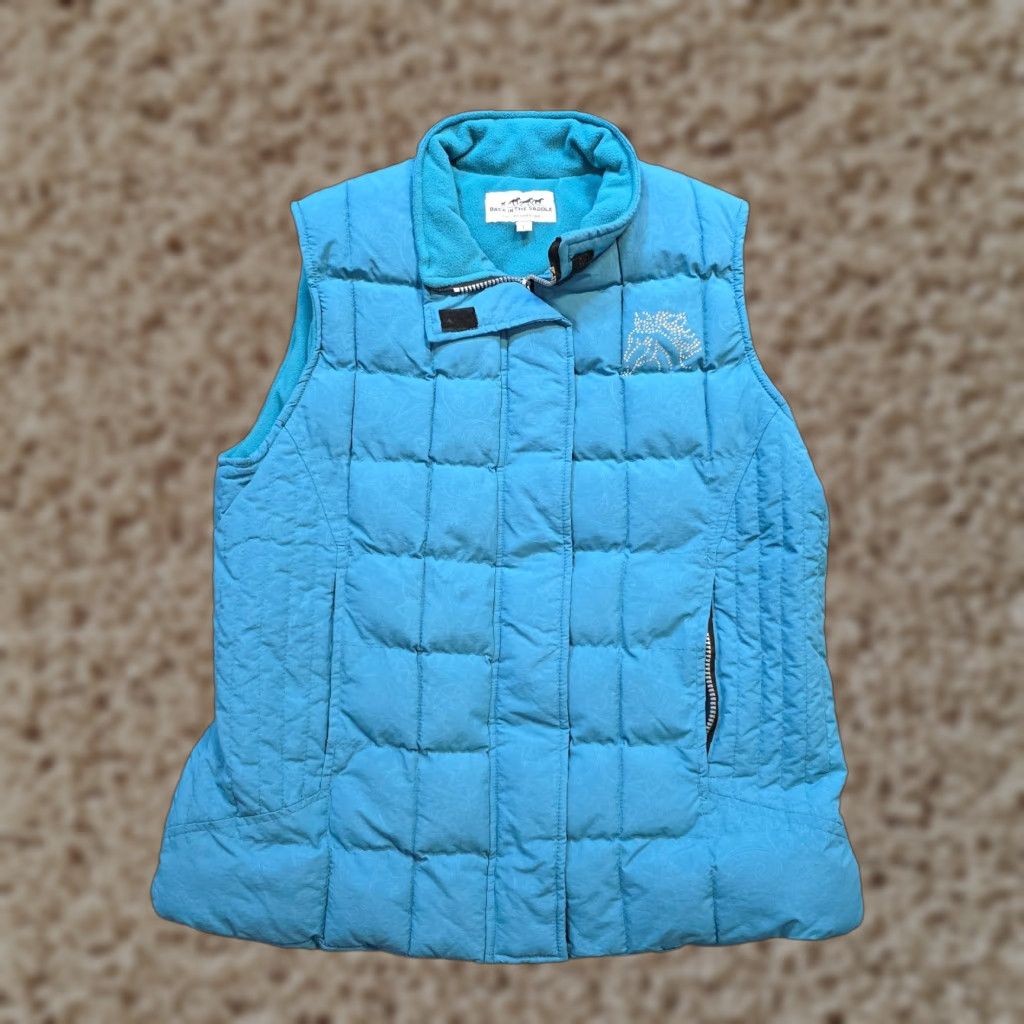 Vintage Back In The Saddle Vest Women Large Blue Green Rhinestone Riding Equestrian Hors Size L / US 10 / IT 46 - 1 Thumbnail