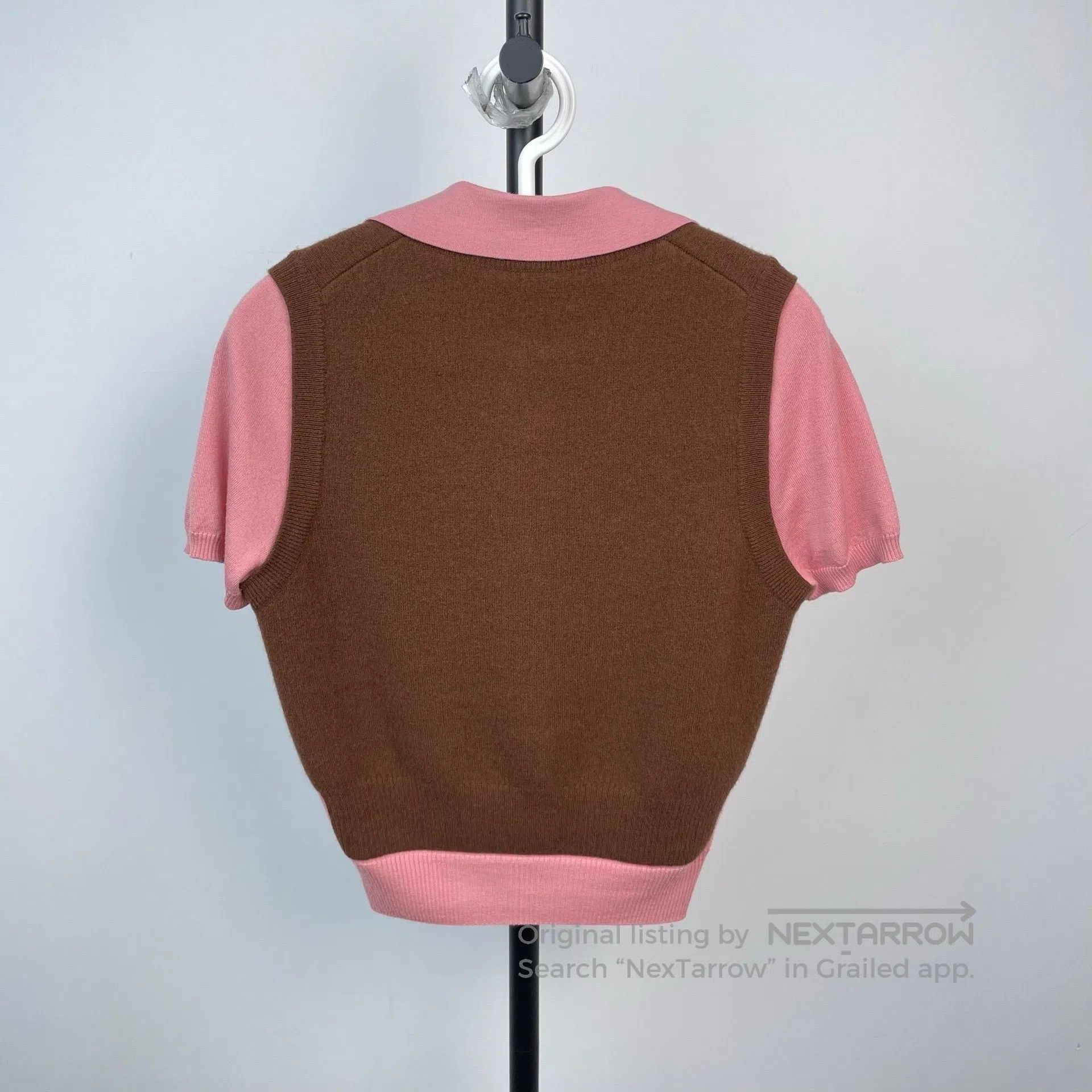 Miu Miu Miu Miu Coffee and pink color block short-sleeve knit polo Size XS / US 0-2 / IT 36-38 - 2 Thumbnail