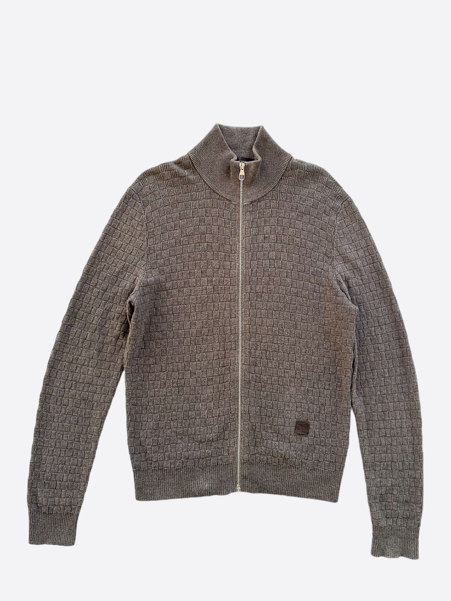 image of Louis Vuitton Grey Damier Zip Up Cardigan, Men's (Size Small)