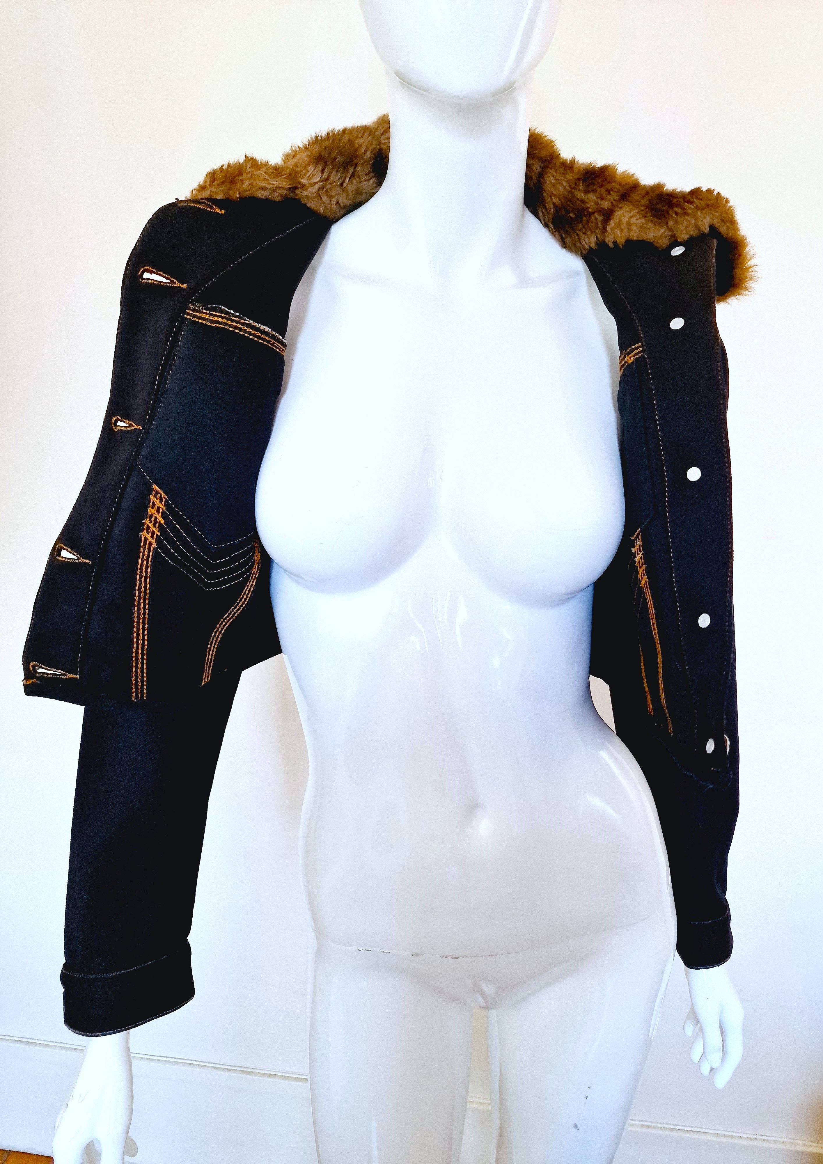 Jean Paul Gaultier Jean Paul Gaultier Denim Fake Fur Collar Crop Top Jacket Size S / US 4 / IT 40 - 14 Thumbnail