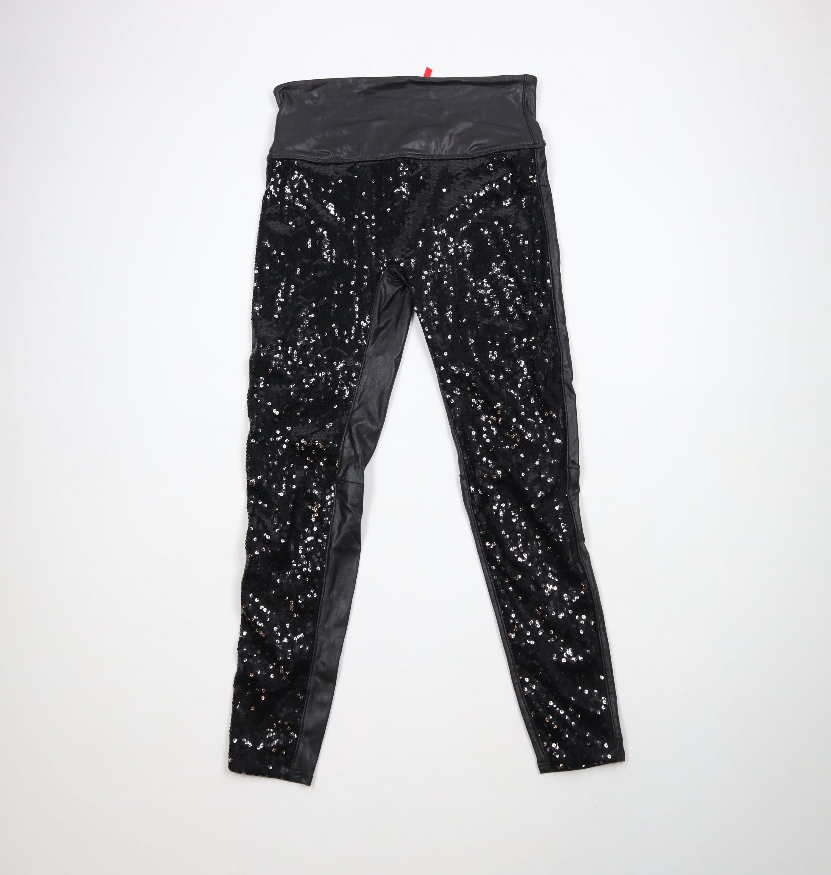 Spanx × Vintage Spanx Faux Leather Sequined Stretch Shapewear Leggings Black Size 30" / US 8 / IT 44 - 1 Thumbnail