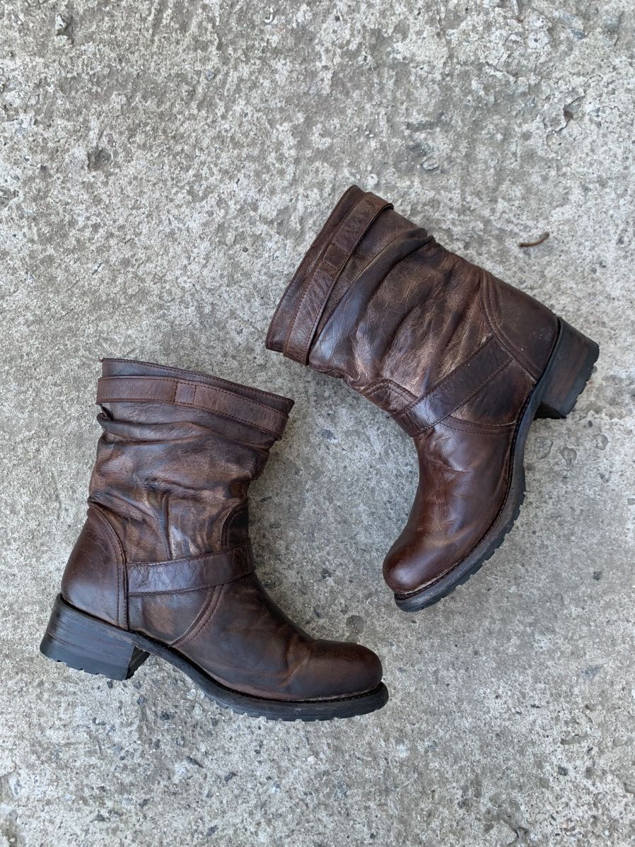 Vintage Sendra Brown Distressed Buckle Strap Biker Leather Boots Size US 8 / IT 38 - 5 Thumbnail