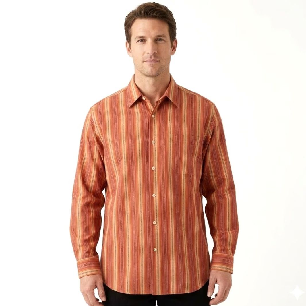 Tommy Bahama VINTAGE Tommy Bahama TB Jazzy Jeff Men's L 100% Silk Striped Long Sleeve Shirt Spice Size US L / EU 52-54 / 3 - 2 Thumbnail
