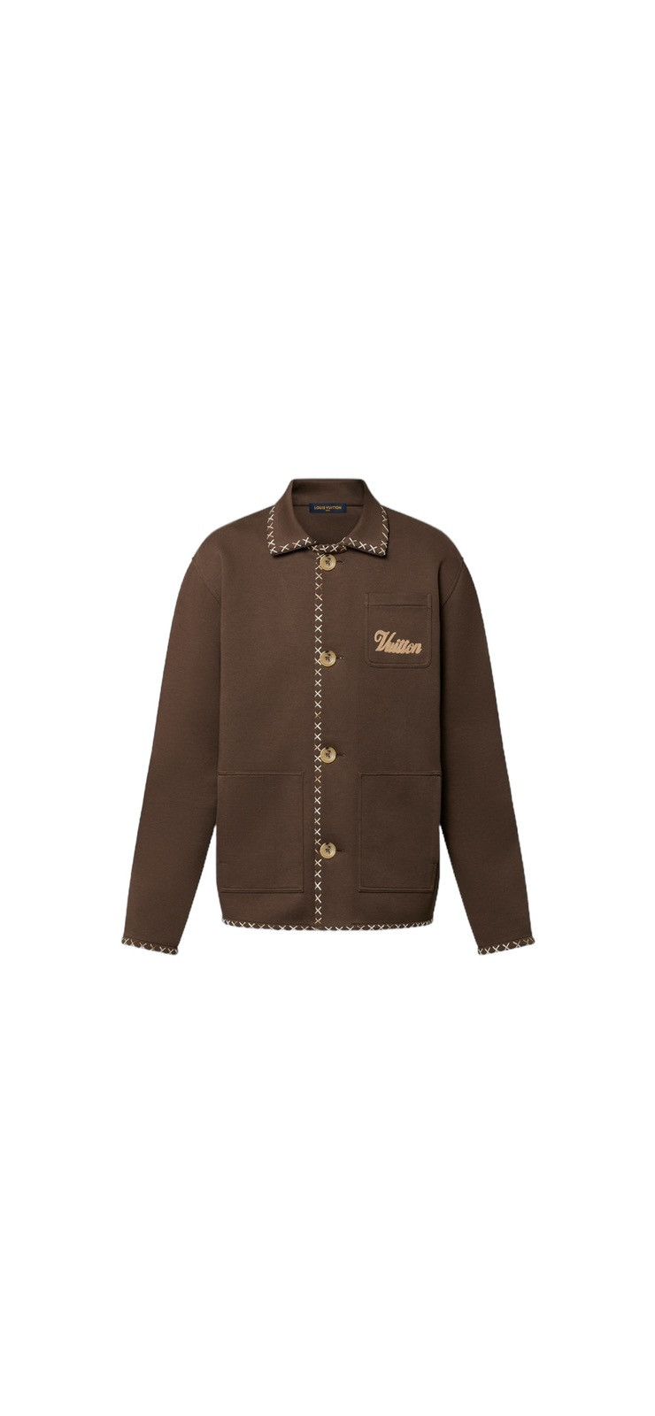 image of Louis Vuitton Embroidered Cotton Workwear Jacket in Brown, Men's (Size XS)