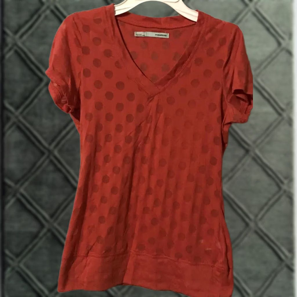 Vintage Maurices Shirt Womens Small Red Polka Dot V-Neck Short Sleeve Pullover Made In USA Blouse Size S / US 4 / IT 40 - 1 Thumbnail