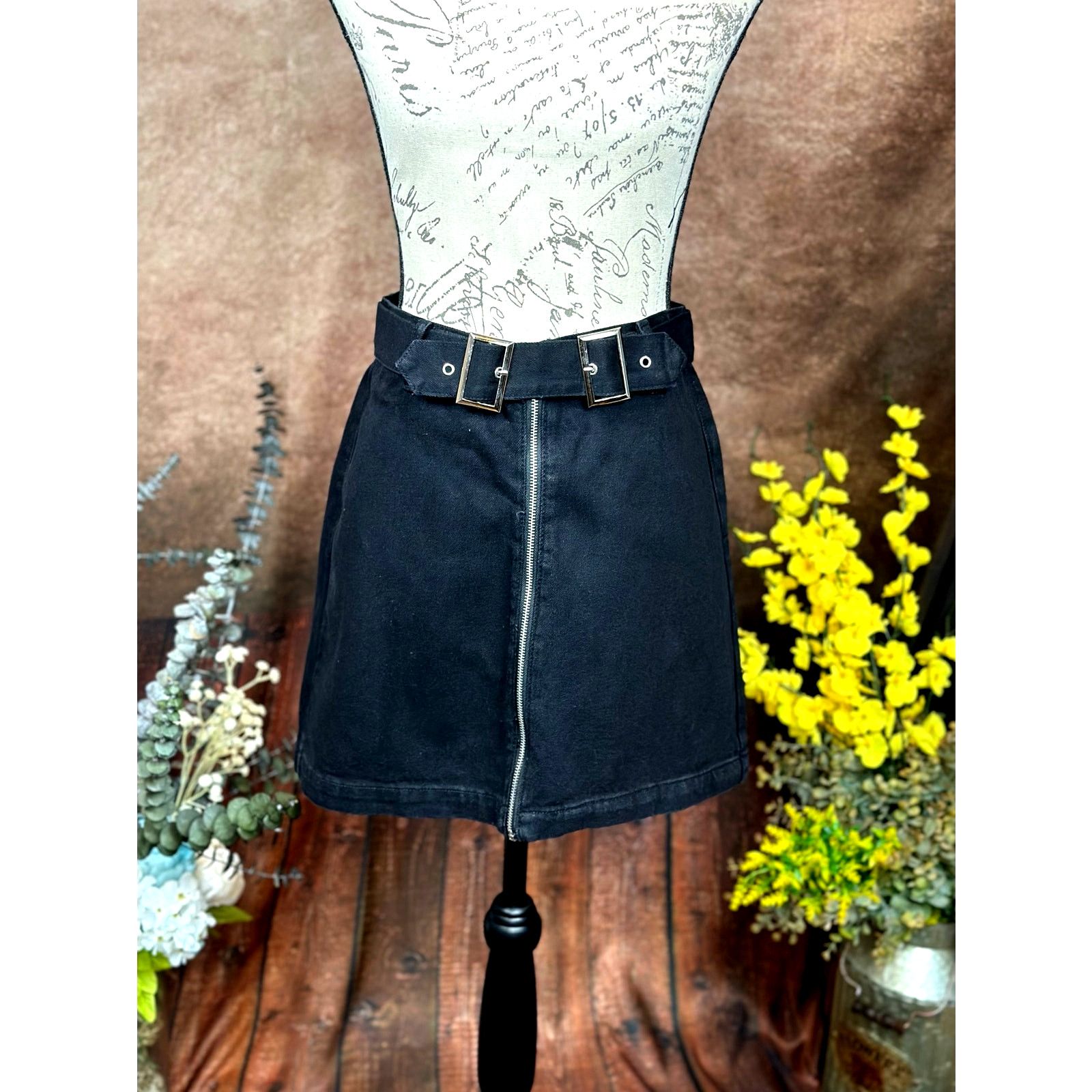 Other Denim Belted Zipper Front Mini Skirt Black size M Size 30" / US 8 / IT 44 - 6 Thumbnail