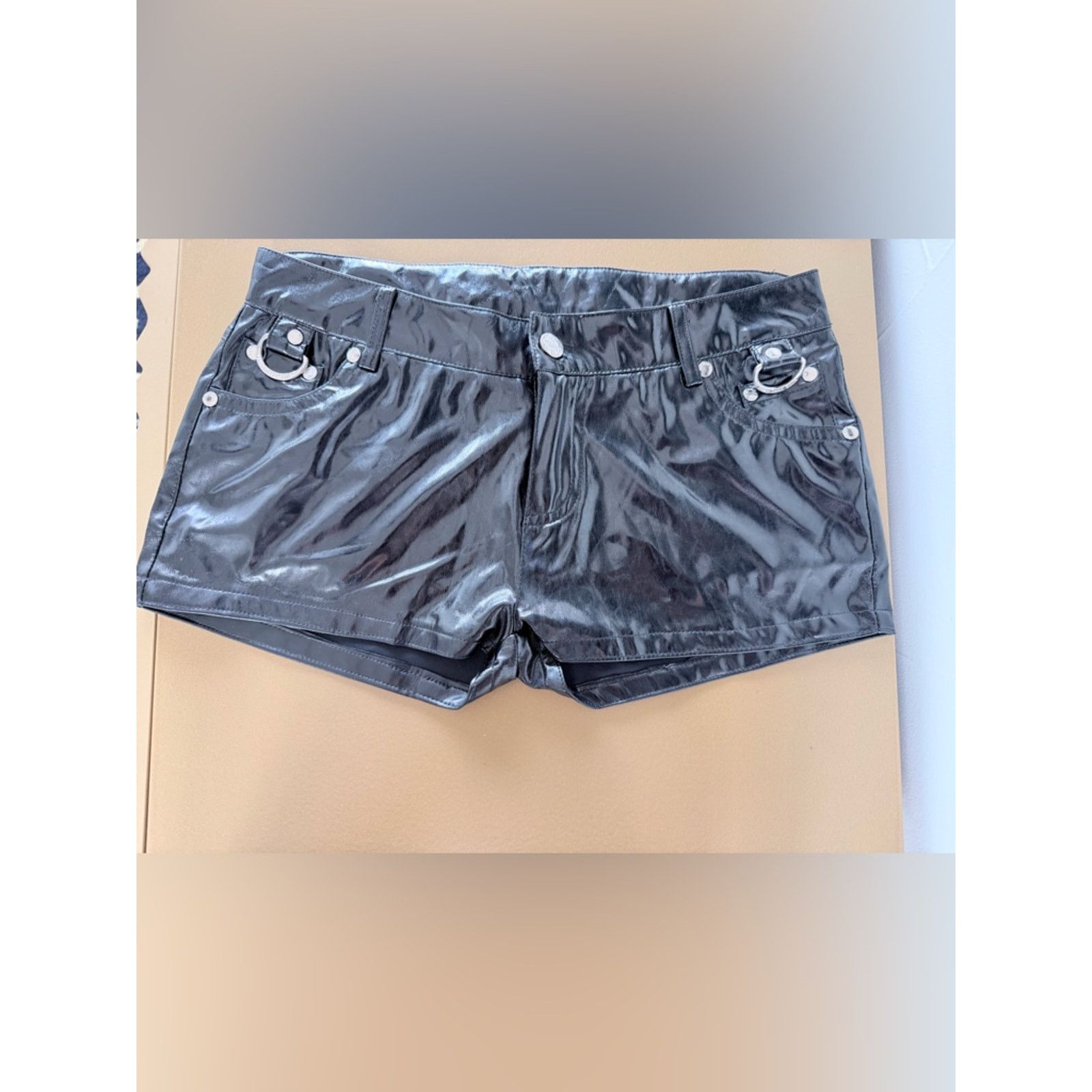 Other Goth Y2K Living Dead Souls Shiny Black Vinyl Mini Shorts XS Size 23" - 1 Thumbnail