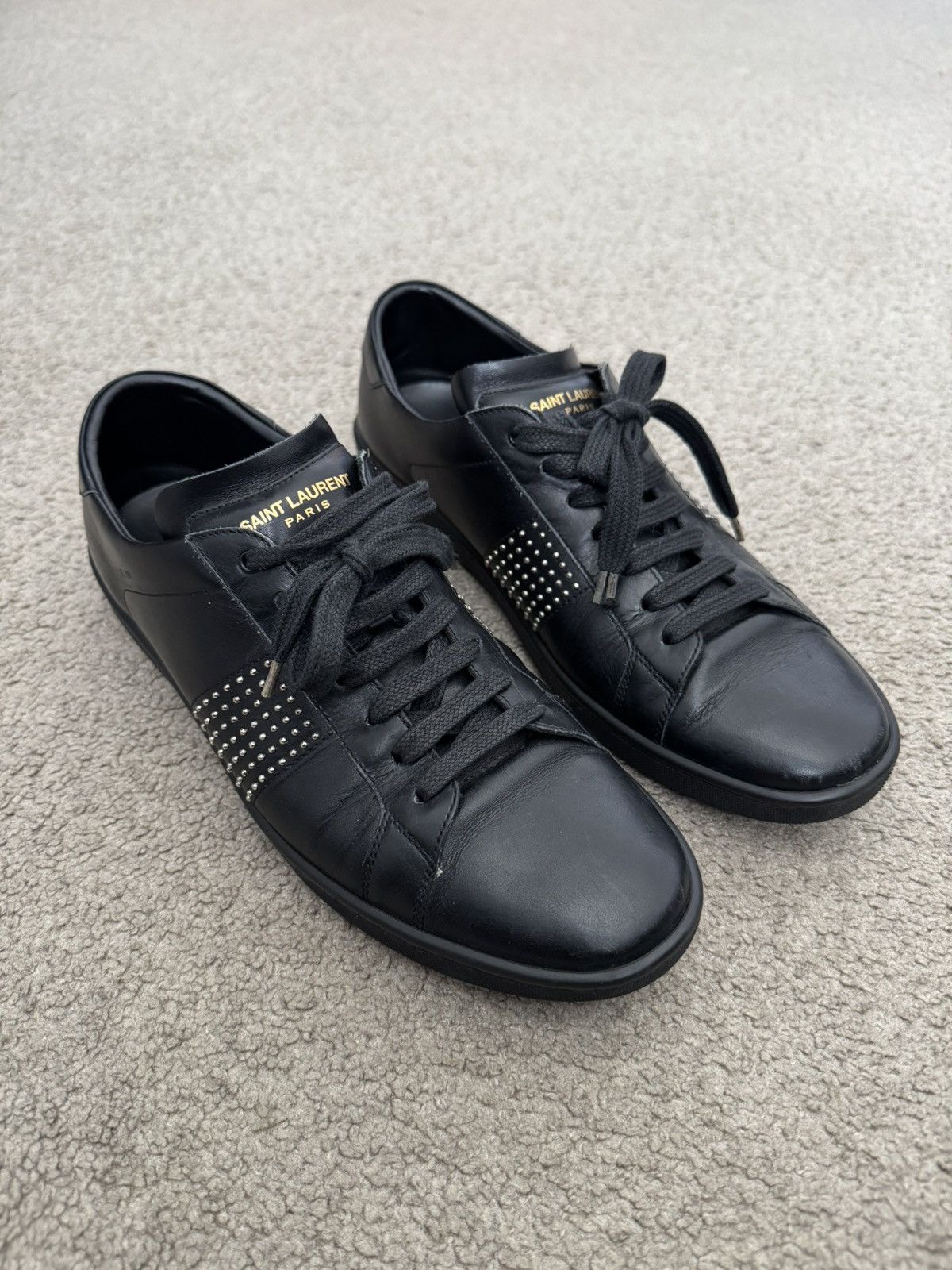 Pre-owned Hedi Slimane X Saint Laurent Paris Fw13 Saint Laurent Sl/01 Black Studded Low Top Sneakers (size 9)