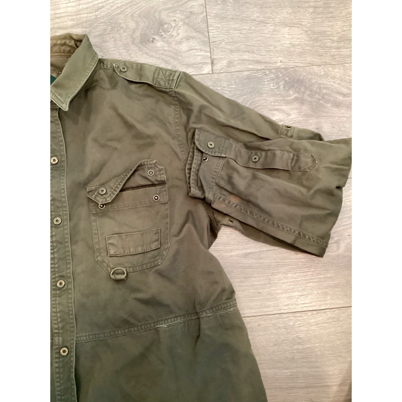 Olive VINTAGE Lauren LRL Women Shirt Adult Large Green Cotton Necks Collared Short Sleeve Snap Front Utility 1967 Military Logo Pockets Mens? Girls? Wait. Size L / US 10 / IT 46 - 5 Thumbnail