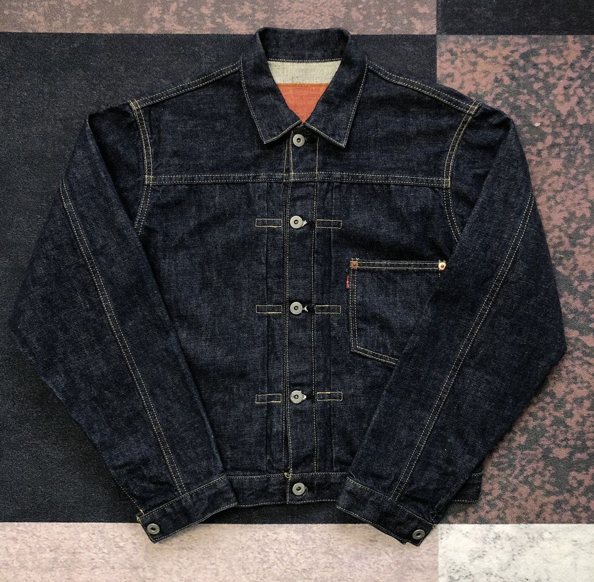image of Levis x Levis Vintage Clothing Vintage 506 Xx Buckleback Big E Type 1 Selvedge Trucker in Dark Deni