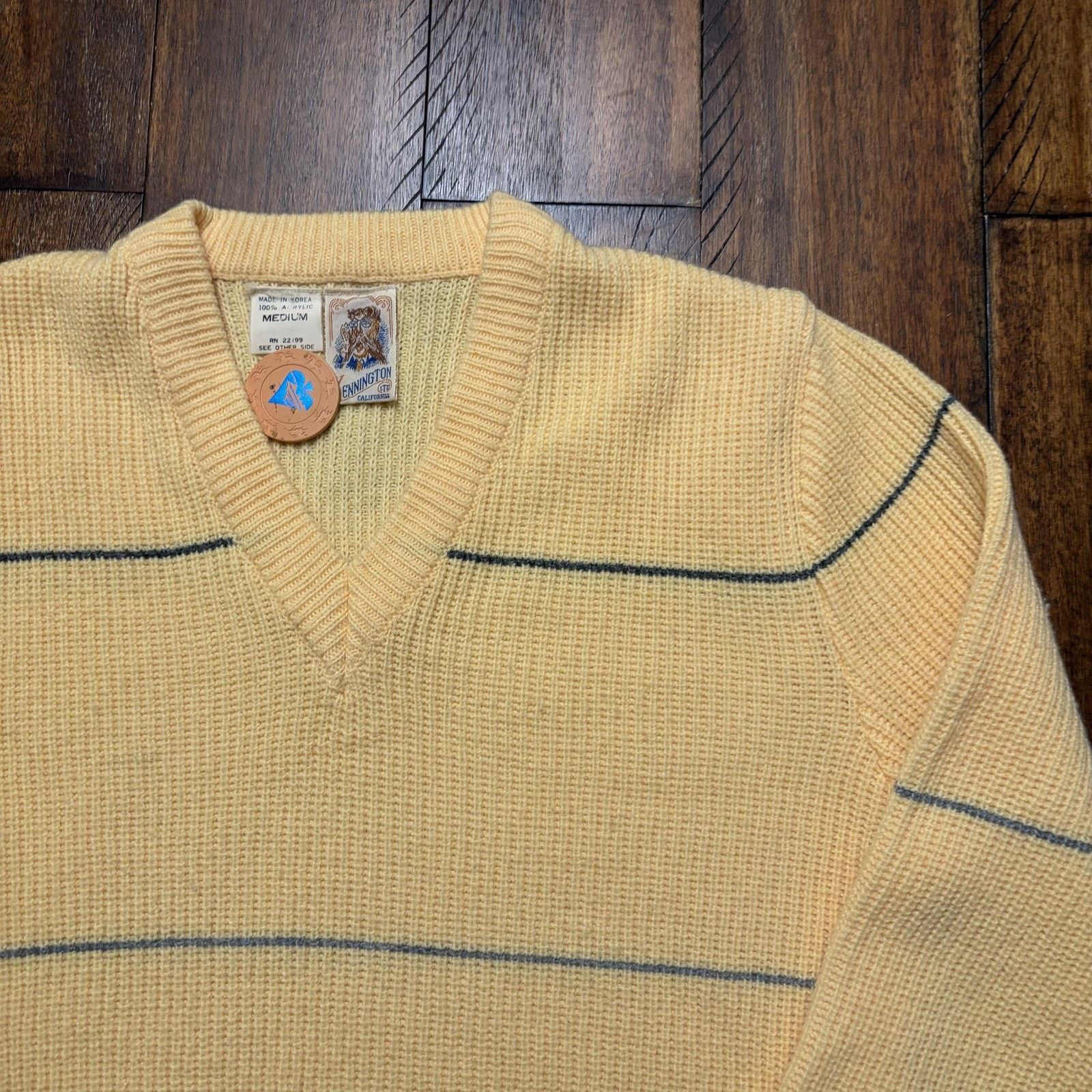 Kennington Ltd. Vtg Kennington Sweater M Striped Waffle Knit V Neck Pullover Size US M / EU 48-50 / 2 - 3 Thumbnail