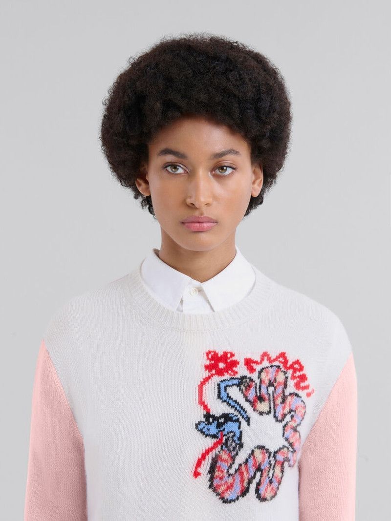 Marni o1f1d3z0326 Wool Jumper with Jacquard Snake in Multicolor Size M / US 6-8 / IT 42-44 - 4 Thumbnail