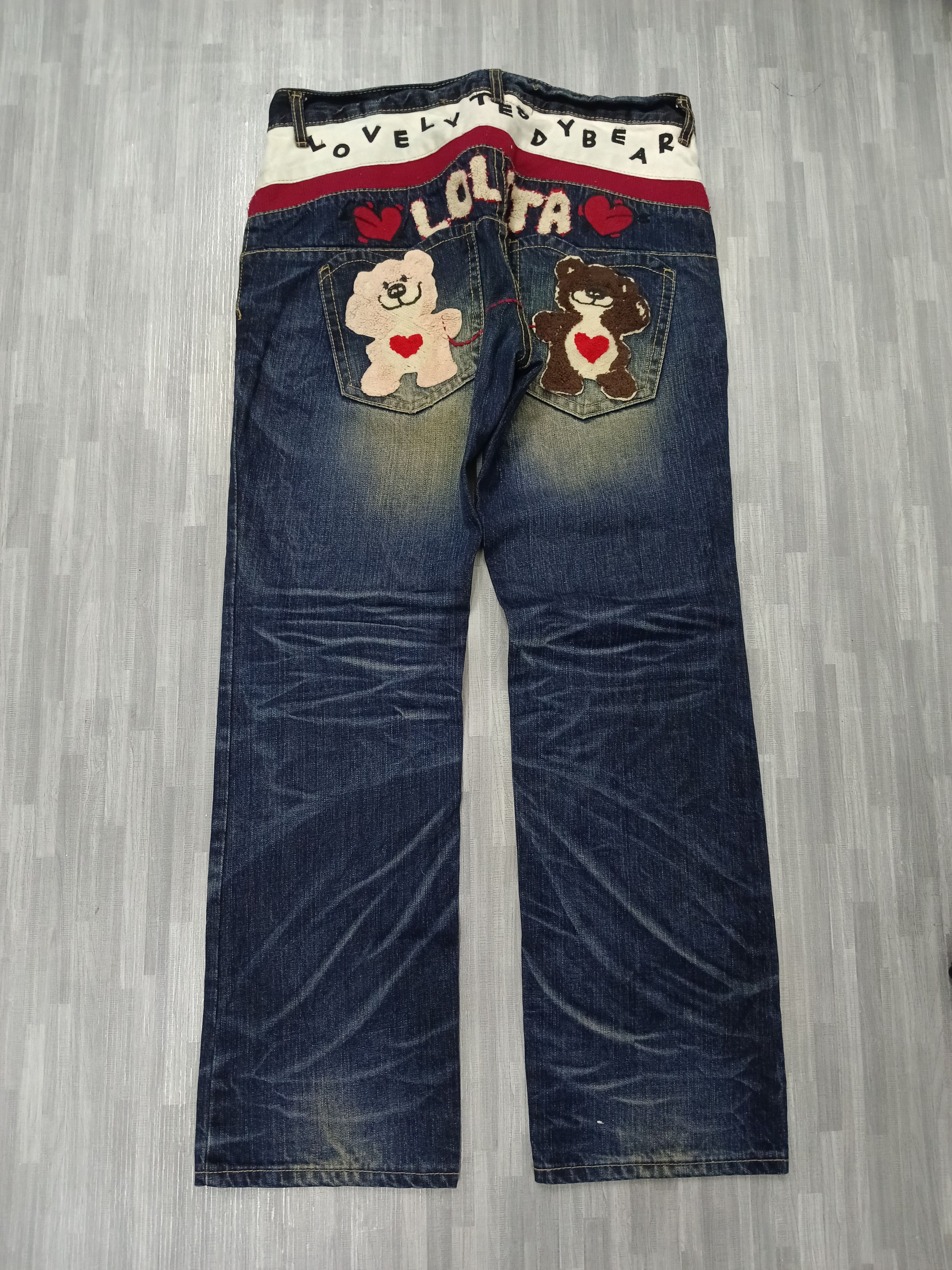 If Six Was Nine RUSTY SICK PACTHWORK LOVELY TEDDY BEAR DENIM PANTS Size US 33 - 3 Thumbnail