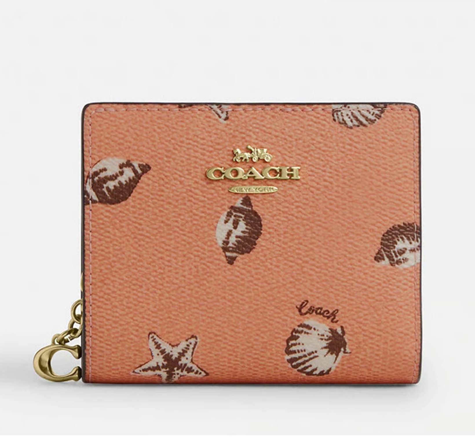 Coach Snap Wallet Coral Sunrise Shell Printed Canvas CBO73 Size ONE SIZE - 7 Thumbnail