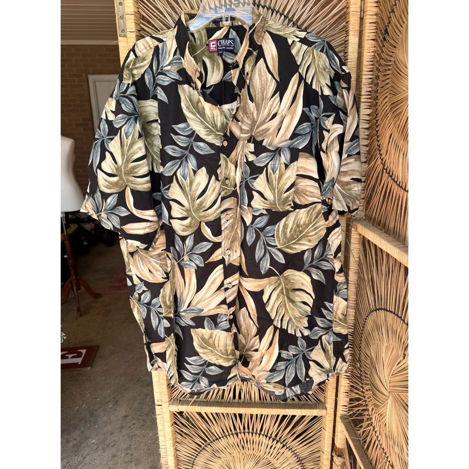 Chaps VINTAGE Chaps Ralph Lauren Big & Tall 2XLT Hawaiian Shirt Black Short Sleeve Button-Up Tropical Leaf Mens Size US XXL / EU 58 / 5 - 3 Thumbnail