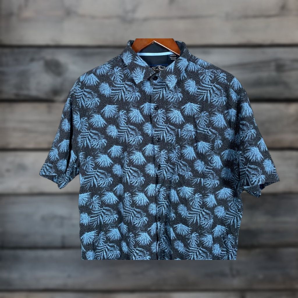Nat Nast VINTAGE Nat Nast Palm Tree Shirt Adult Large Black Blue Geometric Hawaiian 90s Mens Shirt Size US L / EU 52-54 / 3 - 1 Thumbnail