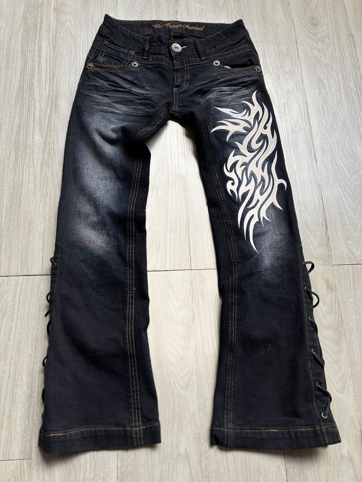TVS phyton leather lace up flare jeans