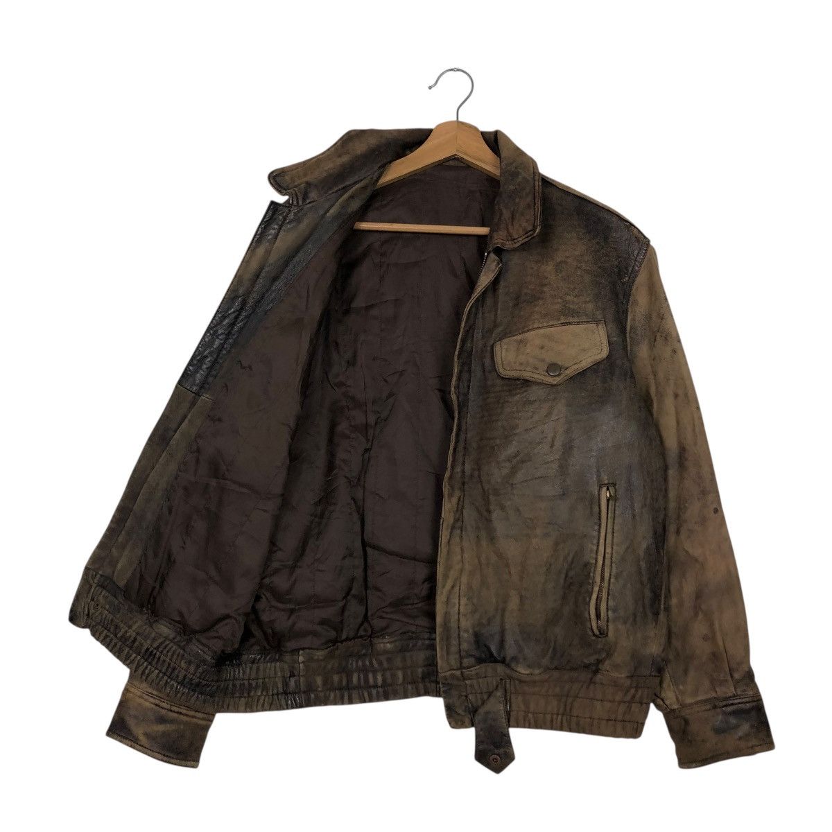 Japanese Brand 🔥VINTAGE FLY BOMBER LEATHER JACKET ROBO MILANO ISSEY MIYAKE Size US M / EU 48-50 / 2 - 13 Thumbnail