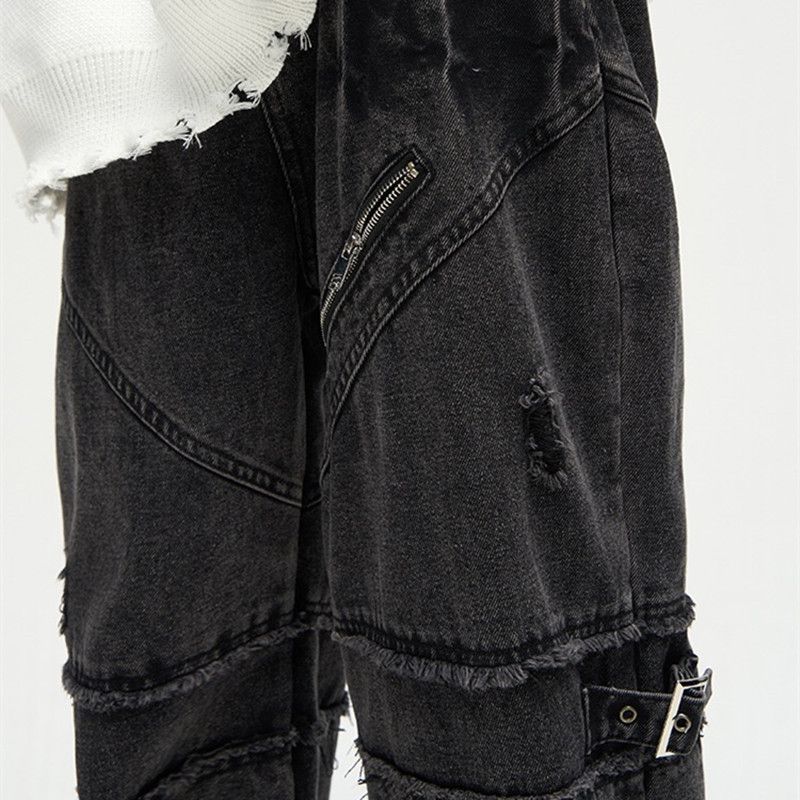 Japanese Brand Black Baggy Ripped Stacked Jeans Denim Pants For Men Size US 34 / EU 50 - 5 Thumbnail