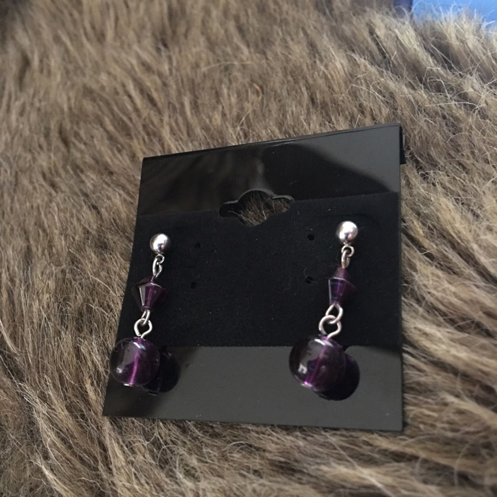 Jewelry Purple glass bead silver tone dangle earrings Size ONE SIZE - 2 Thumbnail