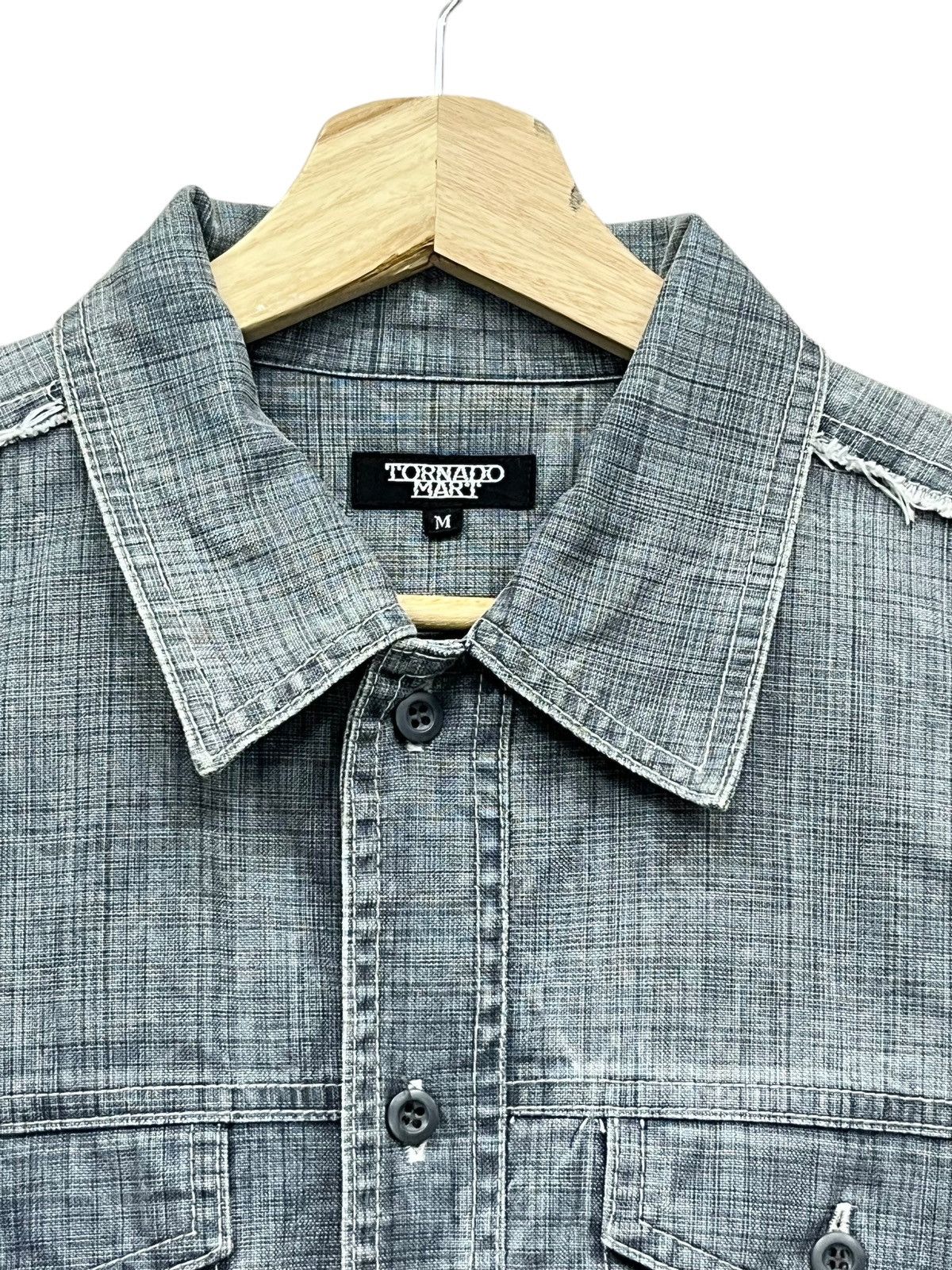 Tornado Mart Vintage TORNADO MART Hard Cotton Frayed Hem Button-up Shirt Size US S / EU 44-46 / 1 - 3 Thumbnail