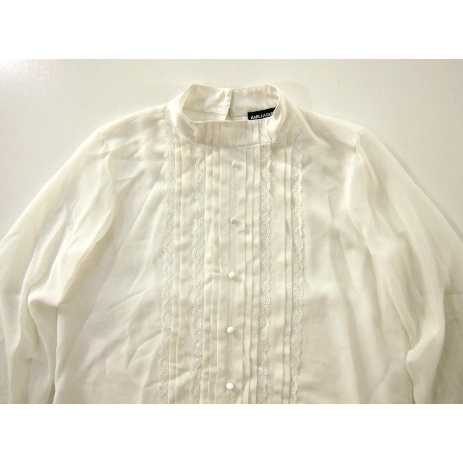 Karl Lagerfeld Karl Lagerfeld Paris White Lace Long Sleeve Blouse Small Mock Neck Button Shirt Womens Size S / US 4 / IT 40 - 7 Thumbnail