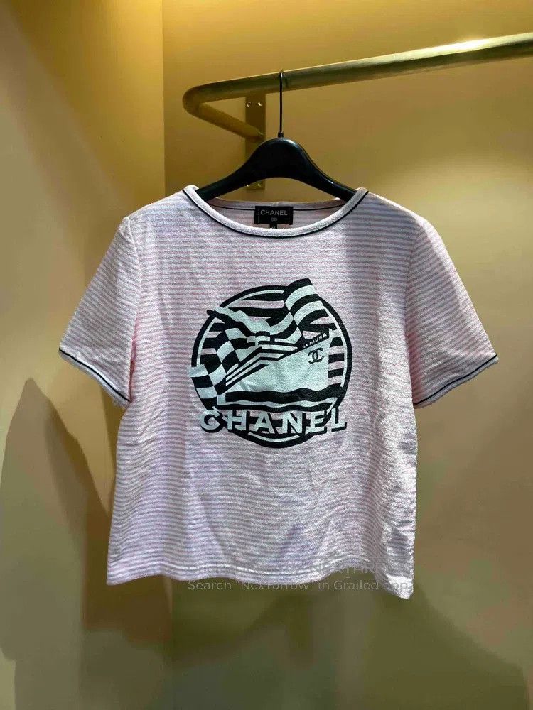Chanel Chanel 19c Cruise Pink Striped Printed Short Sleeve T-shir Size S / US 4 / IT 40 - 1 Thumbnail