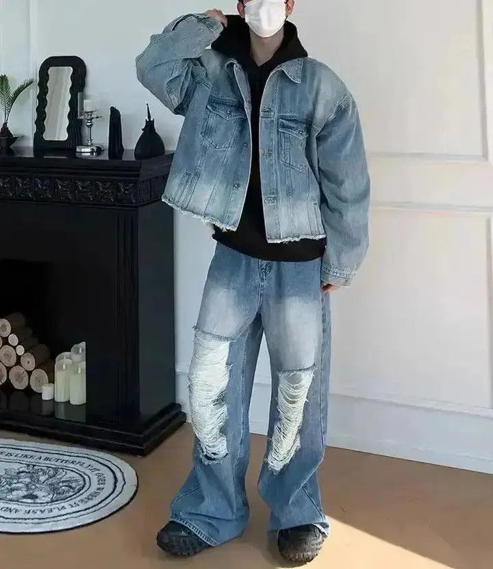 Japanese Brand Baggy Ripped y2k jeans pants obersized casual hip Hop holes Size US 30 / EU 46 - 2 Thumbnail