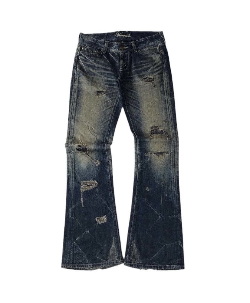 Rare Vanquish Japan Flare riped spider fading denim