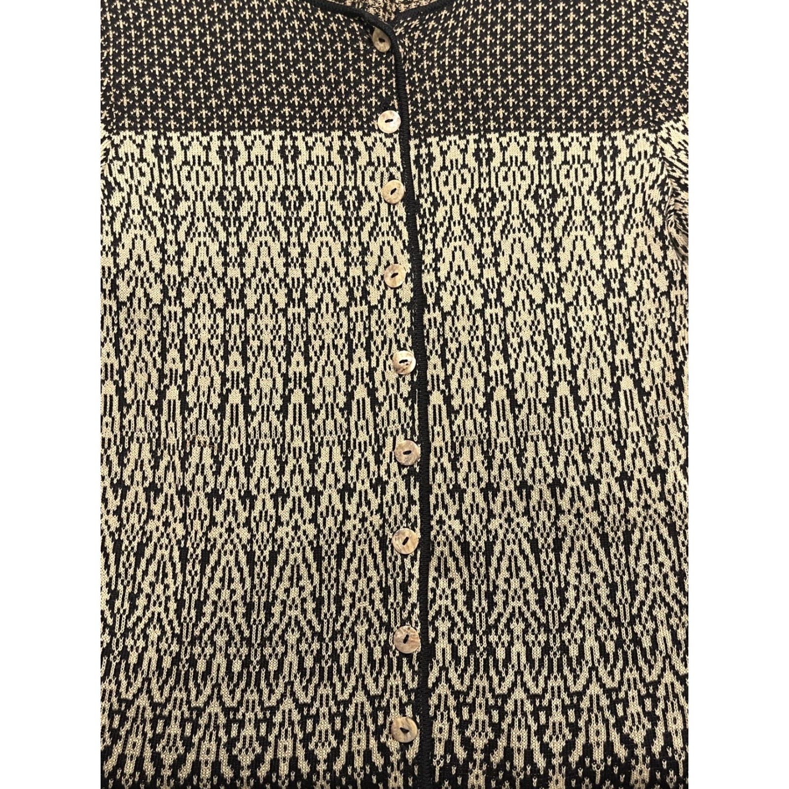 Vintage Peruvian Connection Cardigan Women's Size S Beige Black 100% Cotton Pima Crochet Knit Sweater Size S / US 4 / IT 40 - 3 Thumbnail