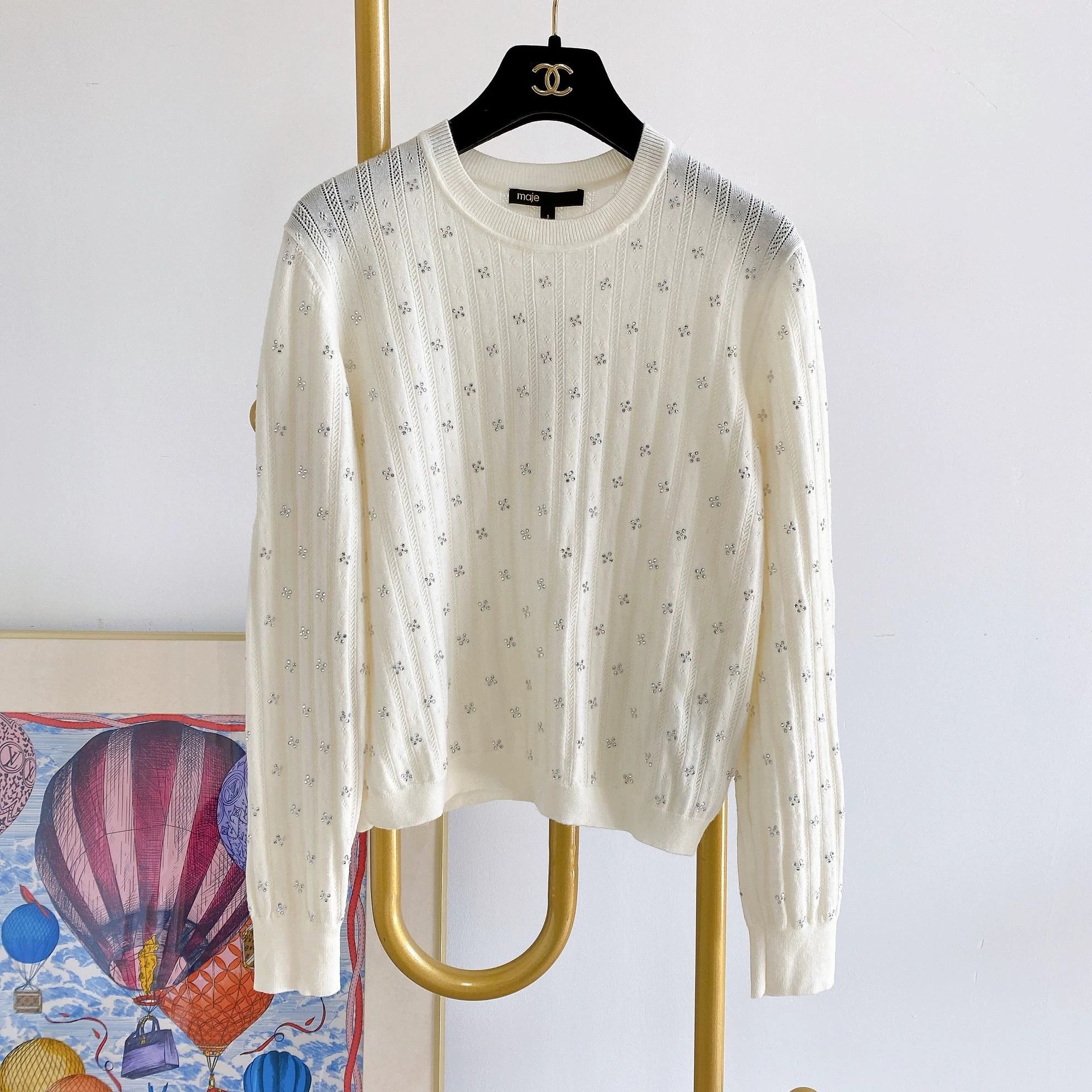 Maje Maje White Crystal-Embellished Knit Pullover Size 1 Size S / US 4 / IT 40 - 1 Thumbnail