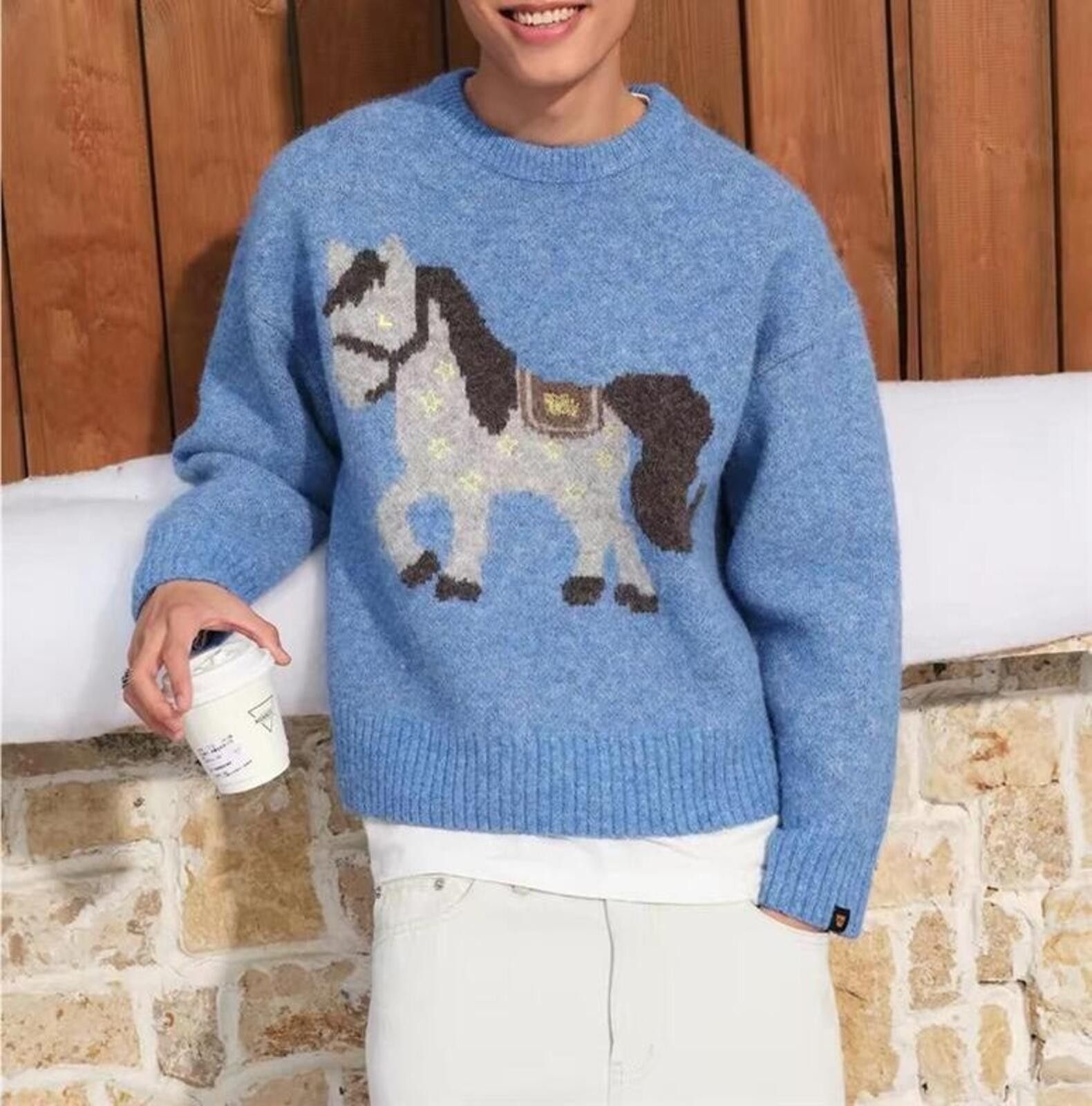 Other Red Wool Crewneck Sweater with Horse Motif Size US M / EU 48-50 / 2 - 3 Thumbnail