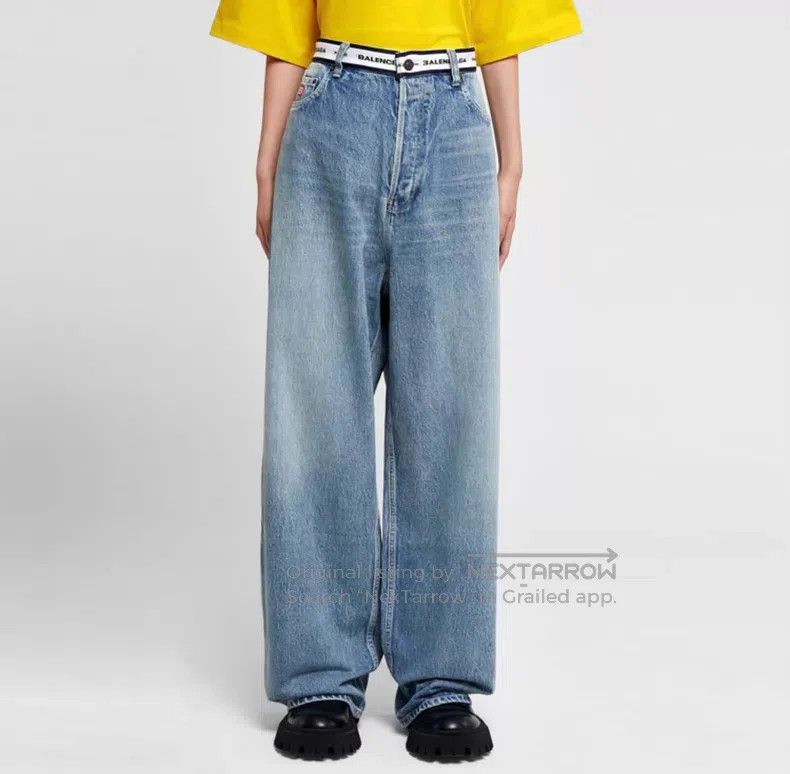 Balenciaga Balenciaga size M Water-Washed Belt Wide Leg Denim Pants Size US 27 - 3 Thumbnail