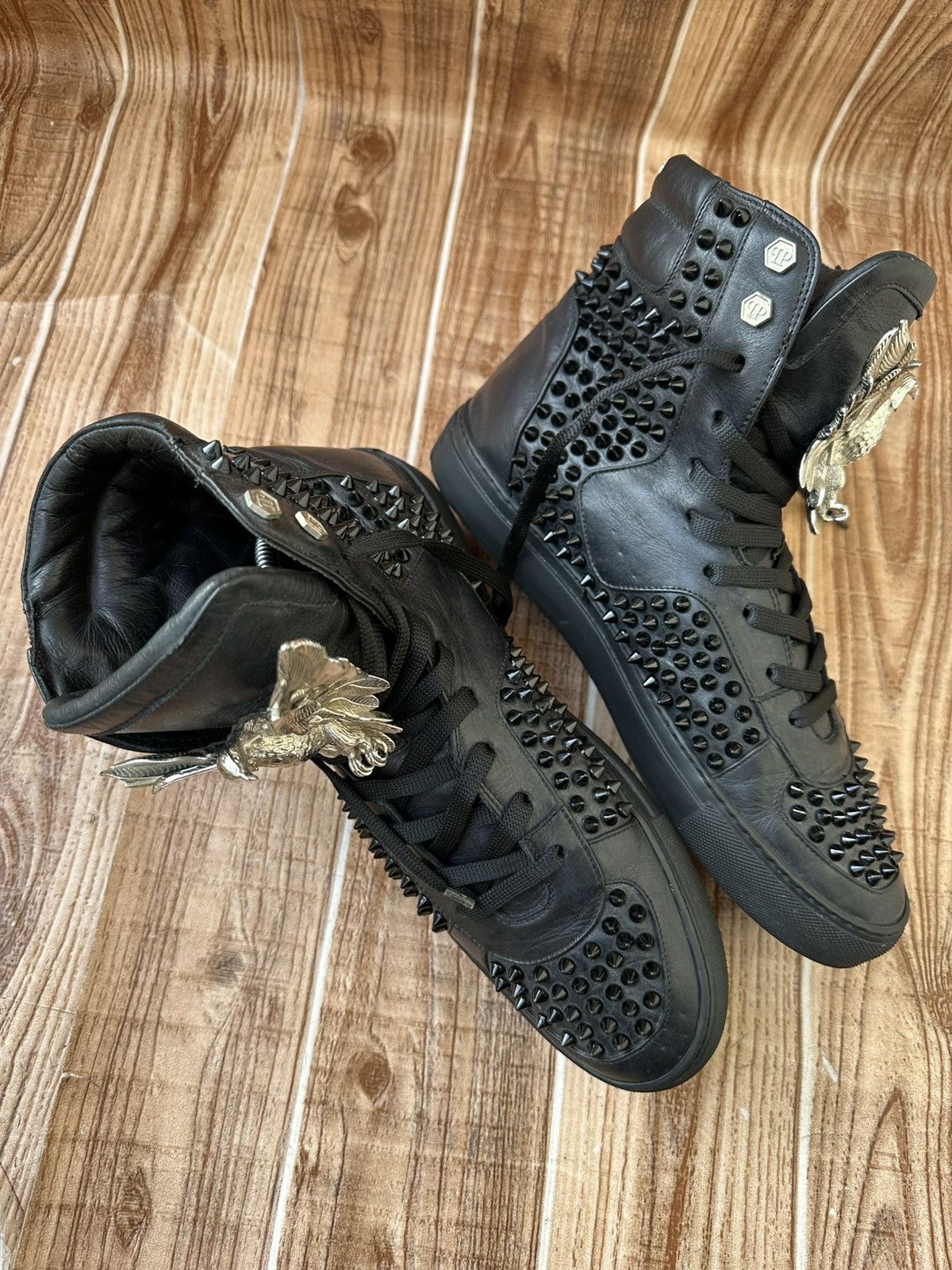 Philipp Plein Phillip Plein Black Leather Studded Hightops / Eagle Size US 10 / EU 43 - 7 Thumbnail