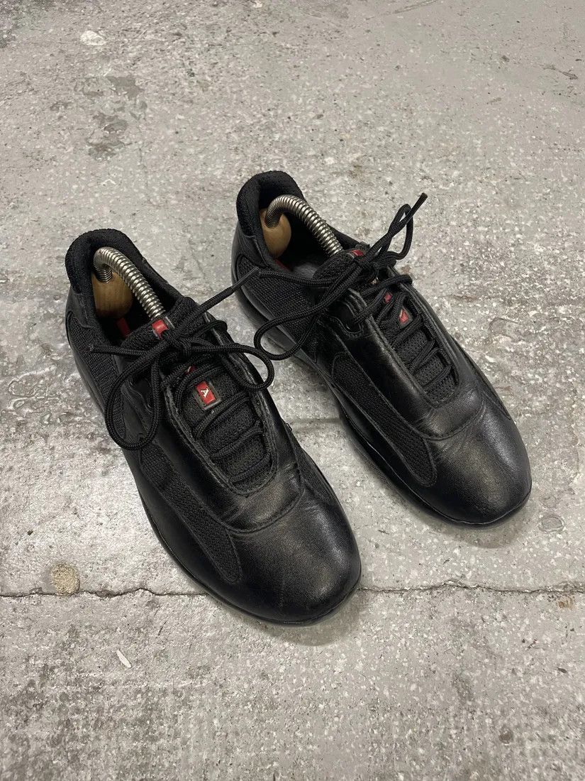 Prada × Vintage 2000s Prada America s Cup Black Leather Low Sneakers Size US 5 / IT 35 - 7 Thumbnail