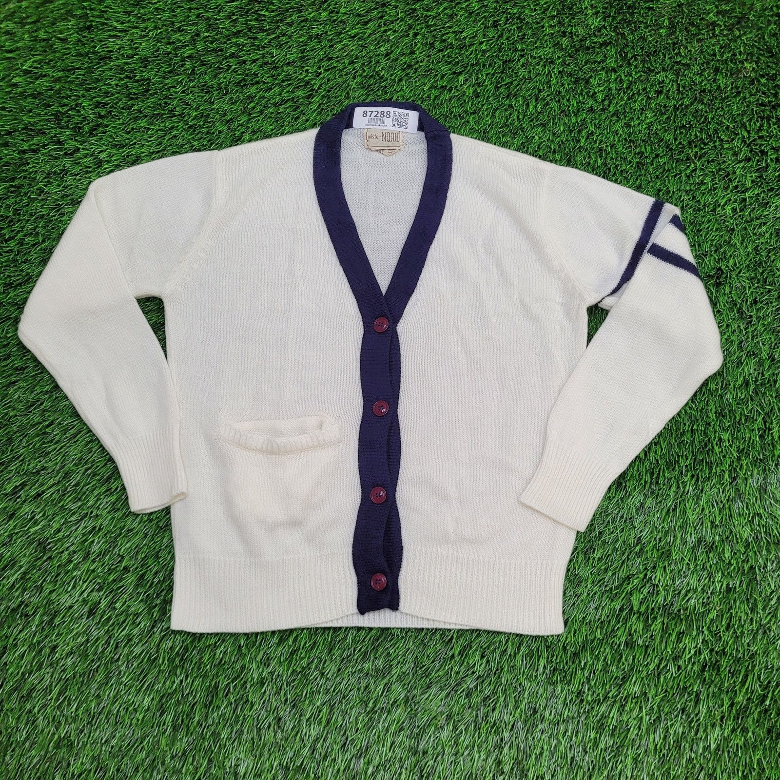 Vintage VTG Preppy Varsity Cardigan Sweater Cream Academia 70s XS Size XS / US 0-2 / IT 36-38 - 1 Thumbnail