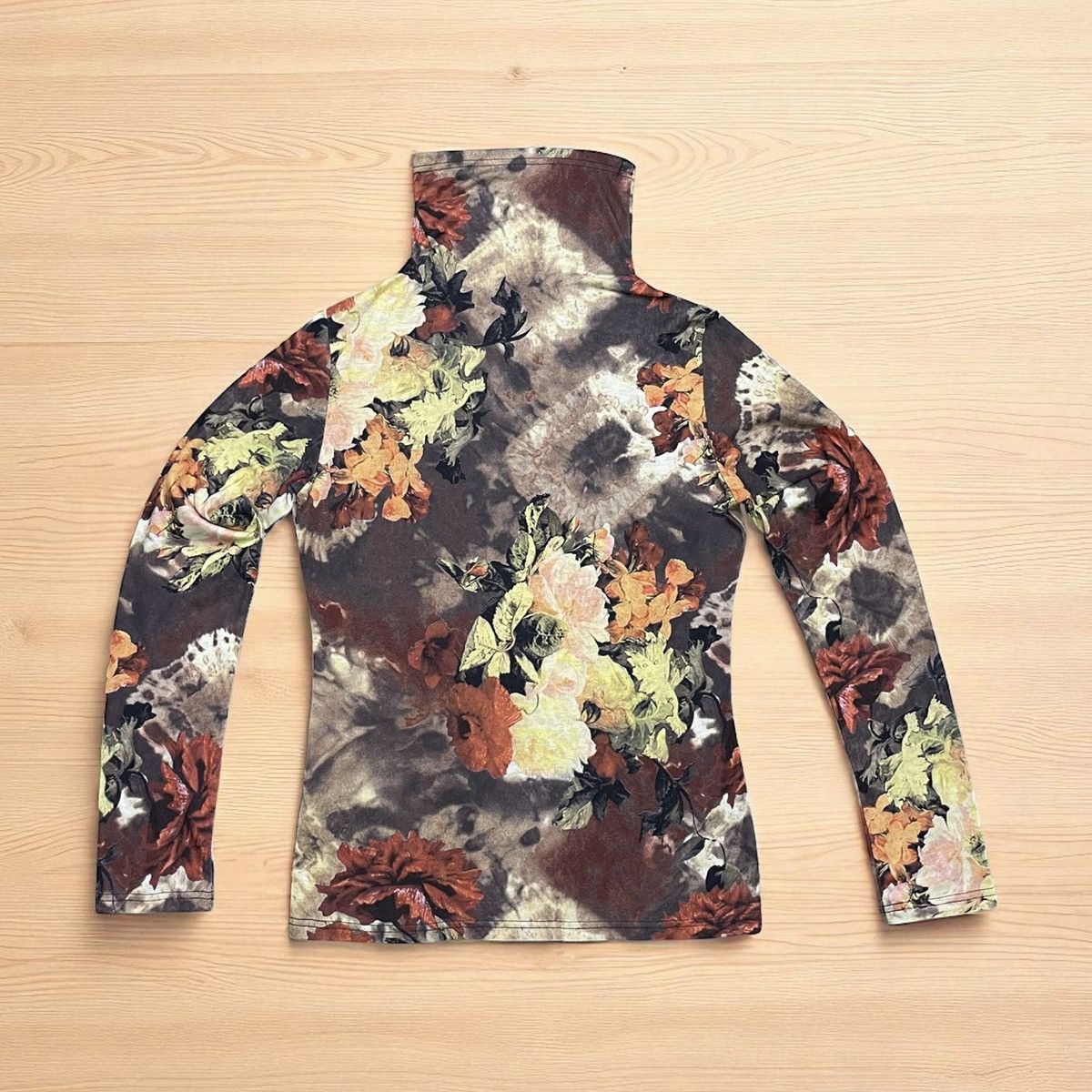Japanese Brand Multicor Floral Planet Remix Turtle Neck Blouses Size L / US 10 / IT 46 - 1 Thumbnail