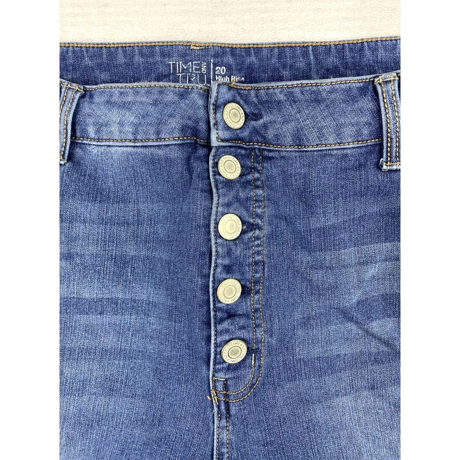 Vintage Time And Tru Jeans Skinny 20 Plus Blue High Rise Button Fly Distressed Denim Jeans Women Size 42" / US 20 - 3 Thumbnail