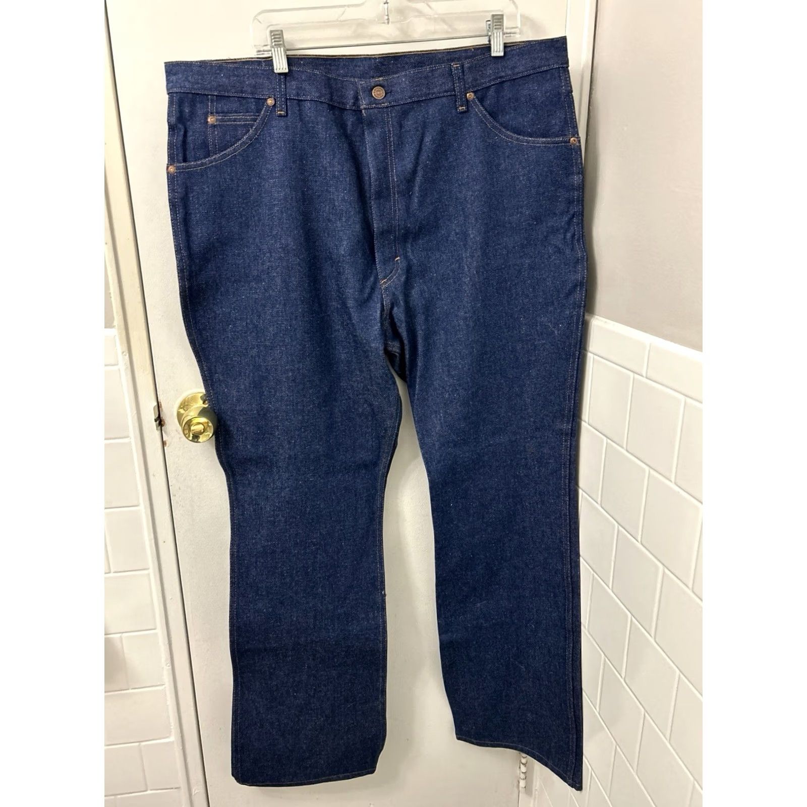Vintage VTG Roebucks Jeans Mens 42x32 Dark Blue Made In USA Boot Cut NWT Denim YKK 5-Pocket USA Logo Roebucks Wool? Size US 42 / EU 58 - 7 Thumbnail