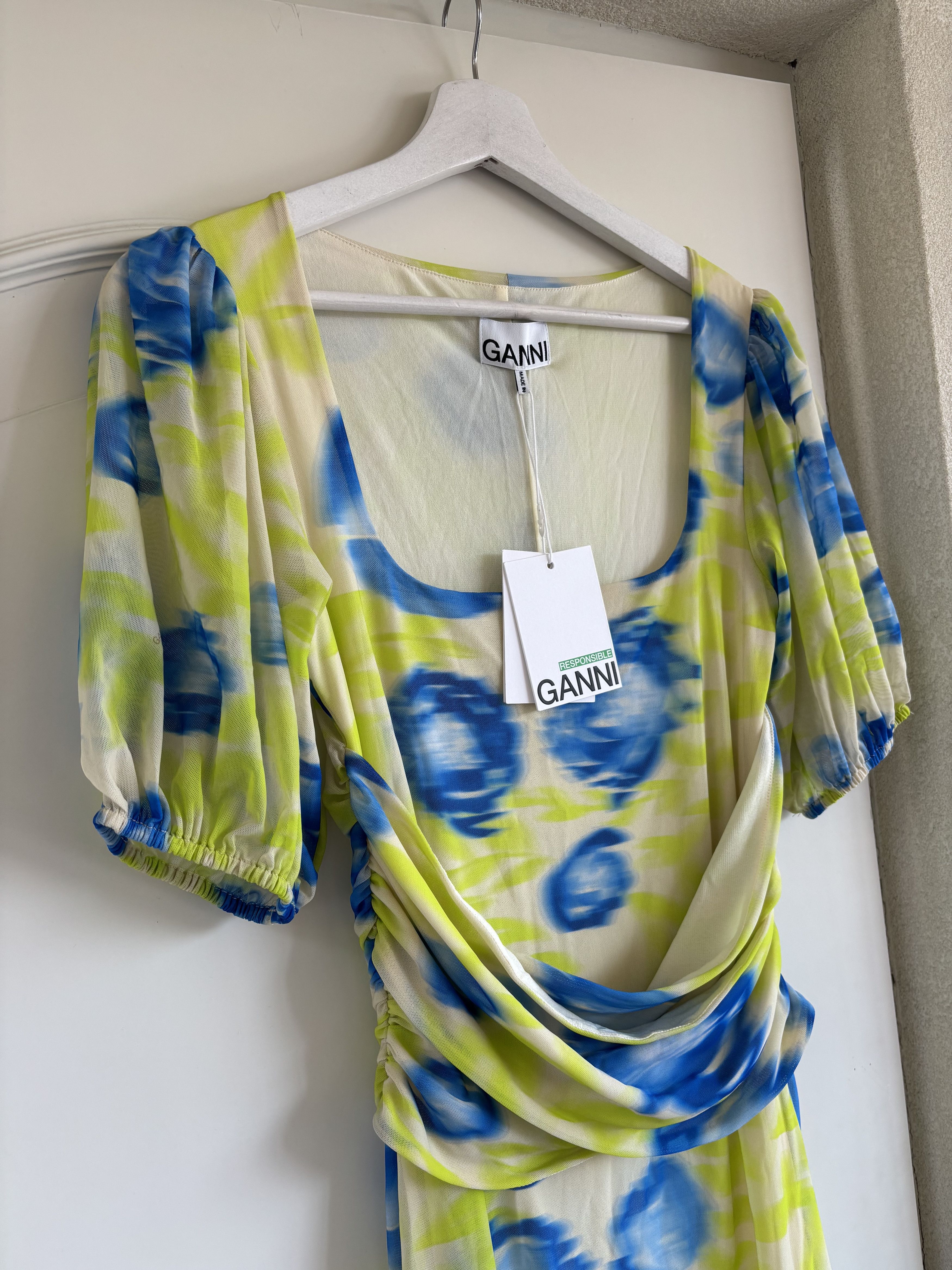 Ganni Ganni Yellow Blue printed dress pofmouw Size XS / US 0-2 / IT 36-38 - 4 Thumbnail
