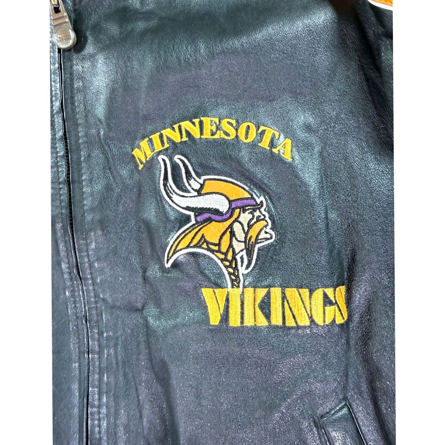 G-III VINTAGE Minnesota Vikings Leather Jacket Mens XL Black Purple NFL Varsity Bomber Size US XL / EU 56 / 4 - 3 Thumbnail