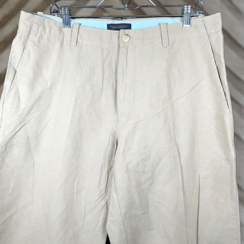 Banana Republic Banana Republic Mens Pants Tan Modern Relaxed Fit Linen Cotton Blend 35x32 Pants Casual Work Formal Shirt Size US 35 - 1 Thumbnail